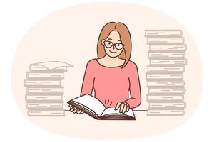 Smart woman read book study in library vector
