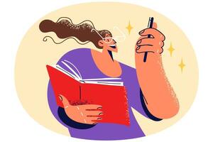 Smiling woman write in notebook vector