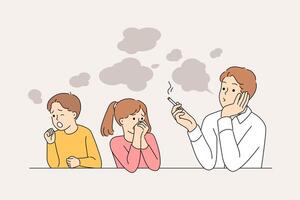 Problem of passive smoking for children is due to bad father who uses cigarettes with tobacco vector