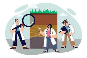 Soil analysis and geological research from group of scientists studying composition microorganisms vector