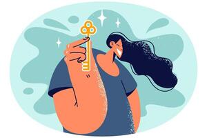 Smiling woman tenant with key in hands vector