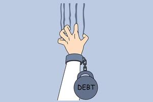 Hand man with large distances scratching wall trying to escape from bankruptcy, with credit weight vector