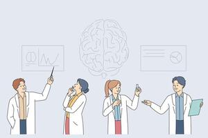 Group of neuroscientists is studying human brain trying to improve memory and intelligence vector