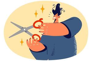 Smiling man with scissors in hands vector