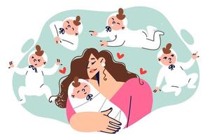 Caring mother, fascinated by baby, rejoices in showing love and affection for own son vector