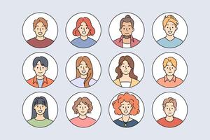 Avatars of people looking at screen with smile, for design of social network or dating application vector