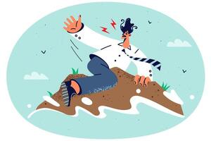 Stressed businessman on island in open sea vector