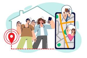 GPS application on mobile phone allows to build route to house of friends who are expecting guests vector