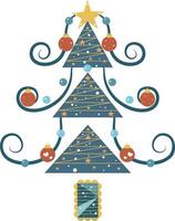 Merry Christmas Tree With Snow Card Illustration Graphic Element Art vector