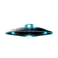 A UFO hovers in the night sky with glowing lights. png