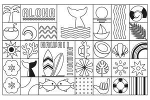 Geometric modern Hawaii summer Bauhaus background pattern outline vector