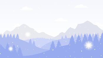 Winter background in flat style, with snow and fir trees. Beautiful winter landscape vector