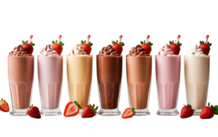 uma linha do diferente milkshakes com morangos png