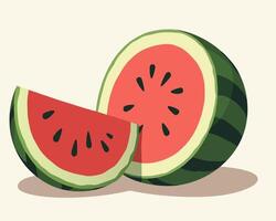 A half of ripe watermelon and red juicy slice. vector