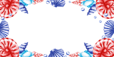 Rectangular frame with seashells. Isolated illustration on the theme of the underwater world for textile design, holidays with a marine theme, printing, restaurants png