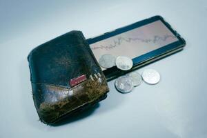 Stock charts - when the charts are downtrend, losses are immediate, the wallet is worn out with only coins. photo