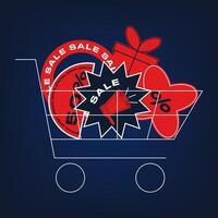 Black Friday shopping cart with sale stickers. vector