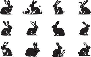 Black silhouette of a rabbit isolated on white background vector