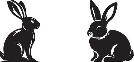 cute black rabbit Silhouette set ,On White Background. vector