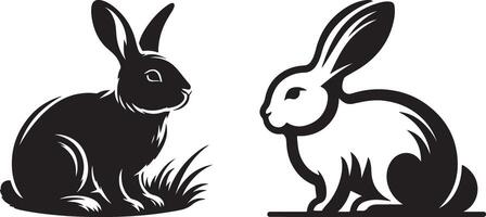 Silhouettes of easter bunnies isolated on a white background. Set of different rabbits silhouettes for design use vector