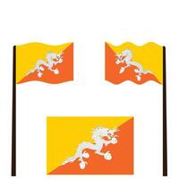 Set of wave Flag of Bhutan, pin map icon vector