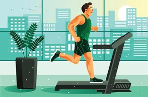 Man Running on a Treadmill Illustration vector