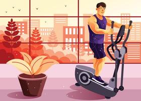 Working Out on Elliptical Trainer Illustration vector