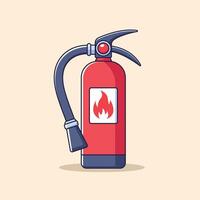Graphic flat design drawing red fire extinguisher protection with nozzle. Portable fire extinguishing equipment from fire department vector