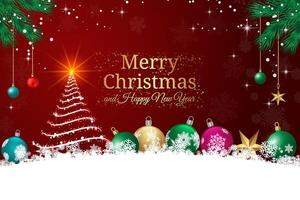 Elegant Christmas and New Year Greeting Card with Festive Decorations and Tree vector