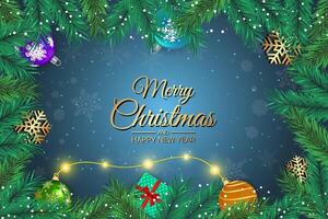 Elegant Christmas Background with Ornaments, Pine Branches, and Snowflakes vector