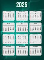 2025 Calendar Template with Green Lines Design for Business vector
