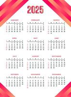Modern Colorful 2025 new year calendar template in printable design vector