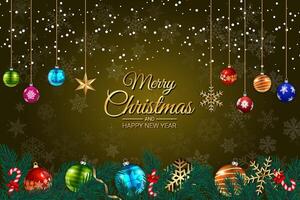 Elegant Merry Christmas and Happy New Year Background with Ornaments and Snowflakes vector