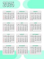 2025 Modern Calendar Template Design for new year event and business vector
