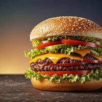 hamburger on a black background Burger Pic free image AI generate photo