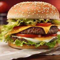 hamburger on a black background Burger Pic free image AI generate photo