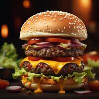 hamburger on a black background Burger Pic free image AI generate photo
