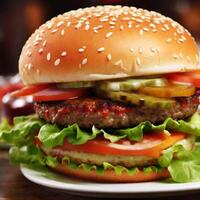 hamburger on a black background Burger Pic free image AI generate photo