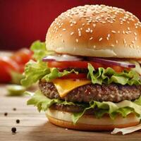 hamburger on a black background Burger Pic free image AI generate photo