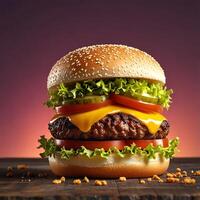 hamburger on a black background Burger Pic free image AI generate photo