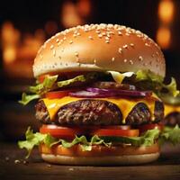 hamburger on a black background Burger Pic free image AI generate photo