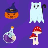 Halloween element set. Collection of Halloween illustrations with pumpkin, potion, agaric, cat ghost . illustration vector