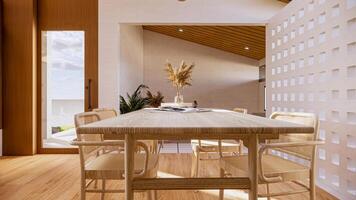 A Warm and Nature Harmonizing Single-Story Wooden-Patterned House photo