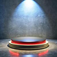 An empty round table with a spotlight shining on it photo