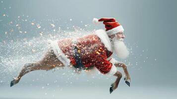 Reindeer mixed with Santa Claus cyber speeding forward with glittering light for advertisement on celebration christmas festival in futuristic technology imagination fantasy photo
