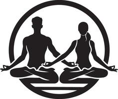 Couple lotus pose silhouette. vector
