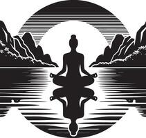 Silhouette of Meditation by a Calm River vector