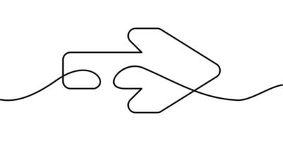 continuous line drawing of right direction arrow symbol. abstract line art illustration vector