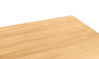 View of wood or wooden table top corner Isolated on white background. photo