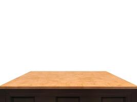 Front view of wooden table, isolated on white background. photo